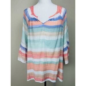 Zac & Rachel Woman 3X Pastel Colorful Bell Sleeve Blouse Peasant Boho Whimsy